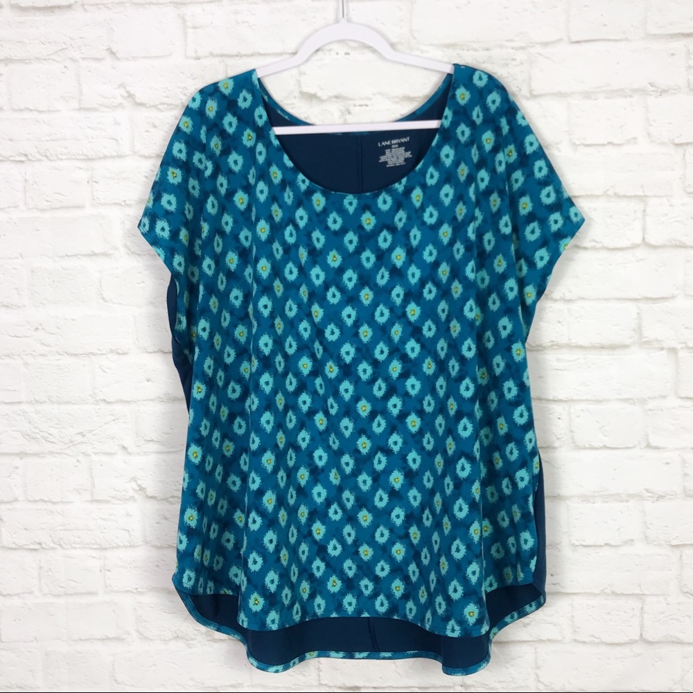 Lane Bryant Ikat Printed Cap Sleeve Scoop Neck Top - Picture 1 of 5